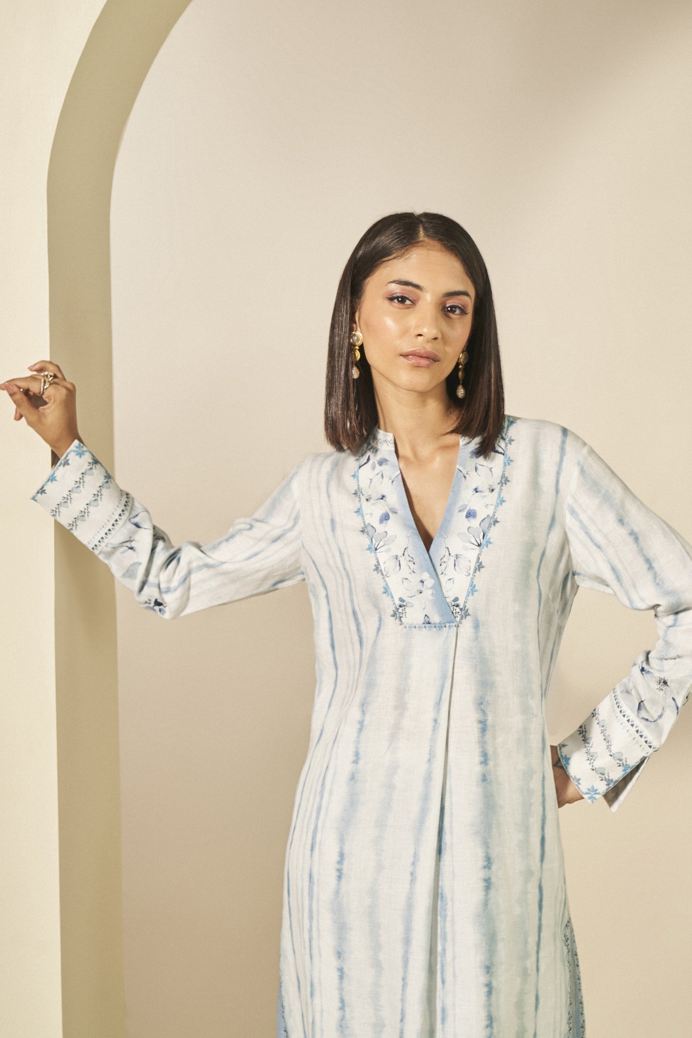 Anita Dongre Kylo Hemp Kurta Set Blue indian designer wear online shopping melange singapore