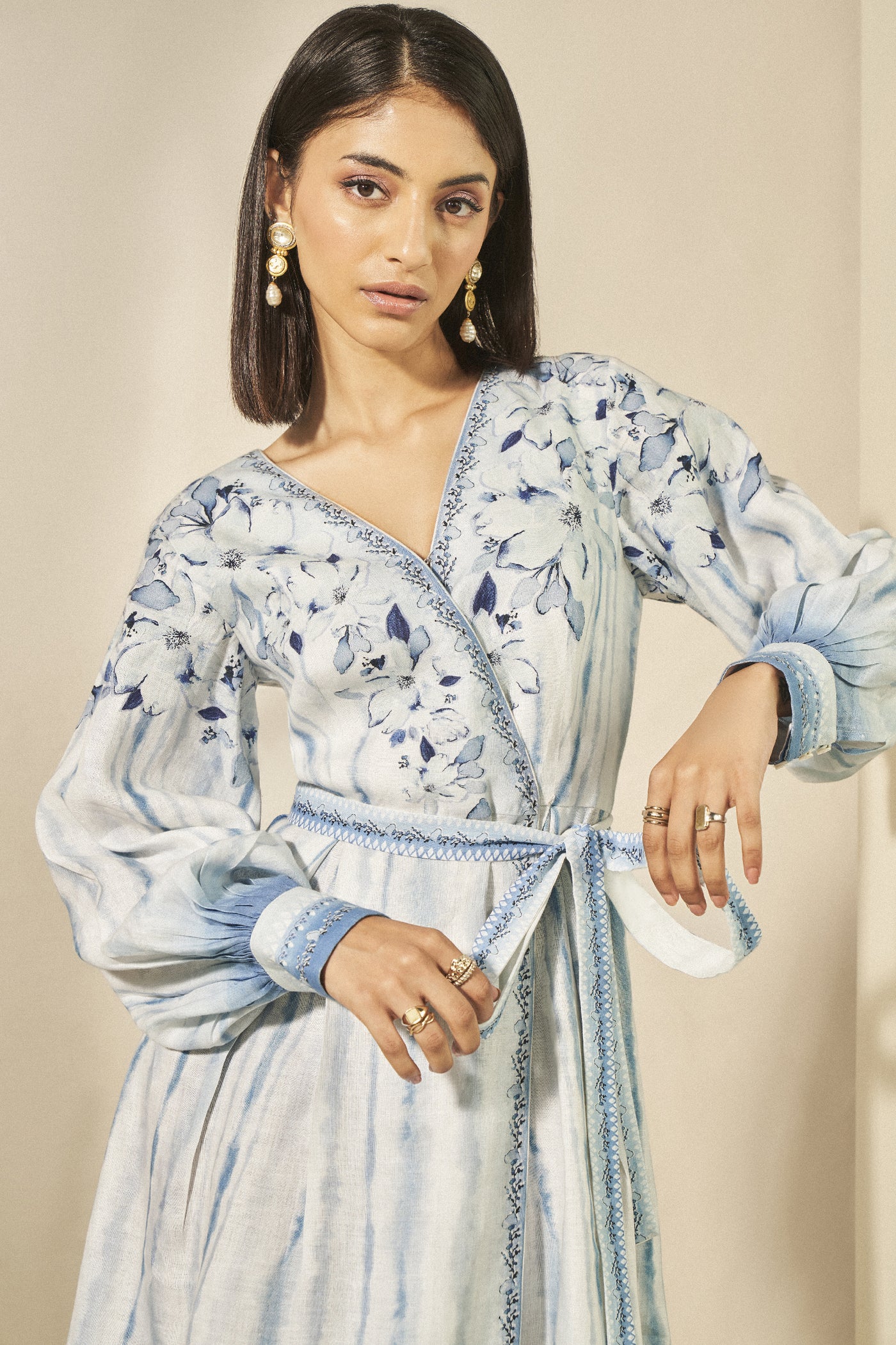 Anita Dongre Kylo Hemp Wrap Dress Blue indian designer wear online shopping melange singapore