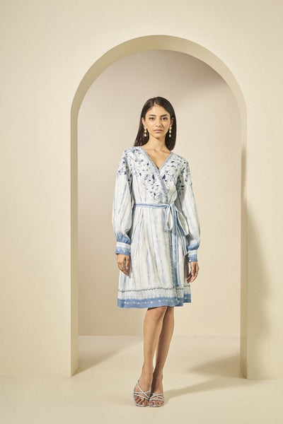 Anita Dongre Kylo Hemp Wrap Dress Blue indian designer wear online shopping melange singapore