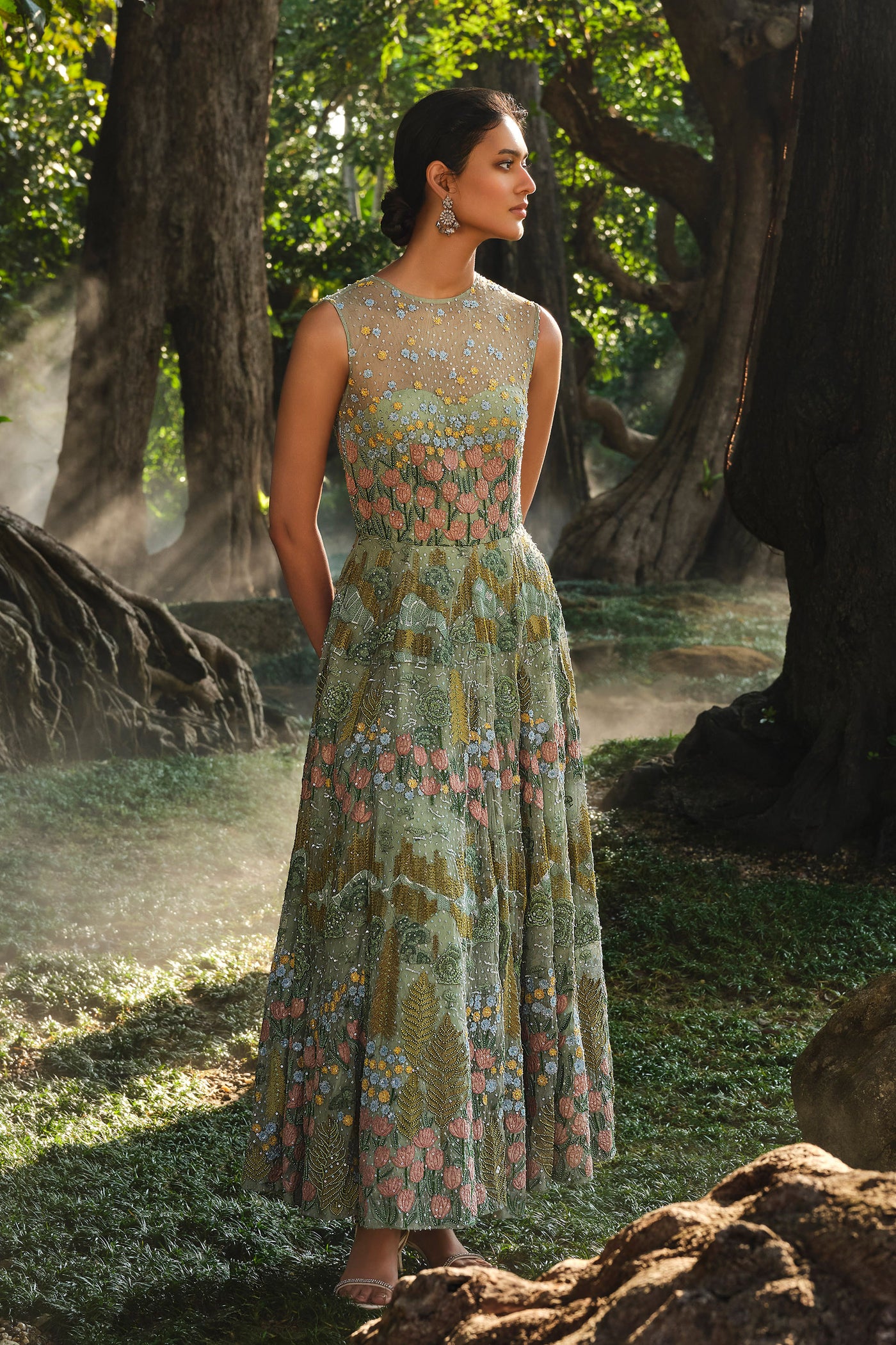 Anita Dongre Lakeforest Embroidered Dress Sage indian designer wear online shopping melange singapore