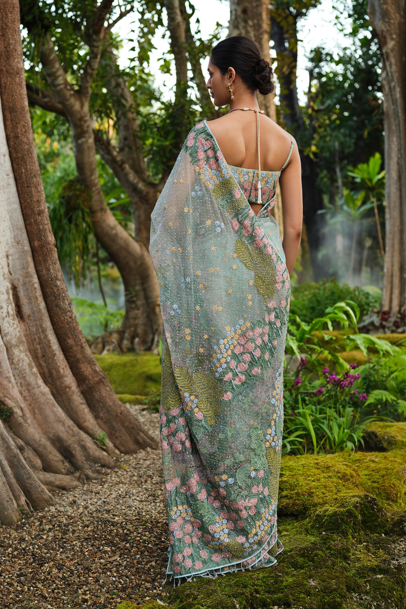 Anita Dongre Lakeforest Embroidered Saree Powder Blue indian designer wear online shopping melange singapore