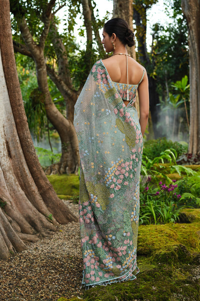 Anita Dongre Lakeforest Embroidered Saree Powder Blue indian designer wear online shopping melange singapore