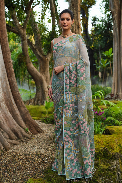 Anita Dongre Lakeforest Embroidered Saree Powder Blue indian designer wear online shopping melange singapore