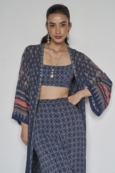 Anita Dongre Leandra Jacket Set Blue indian designer wear online shopping melange singapore