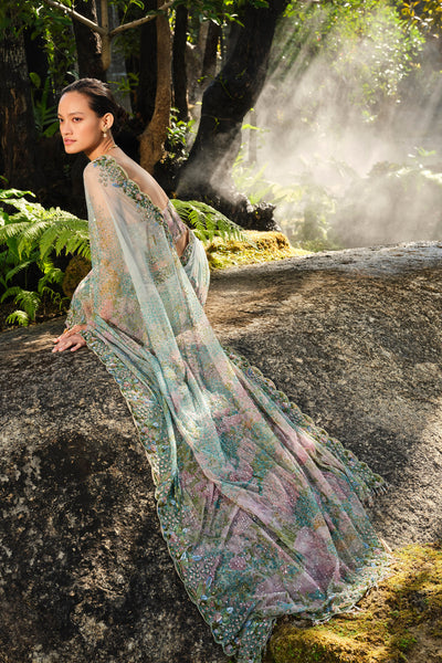 Anita Dongre Levana Sequin Saree Powder Blue indian designer wear online shopping melange singaporev
