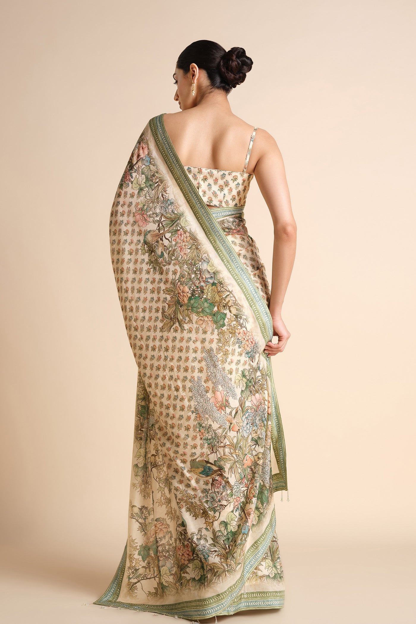 Anita Dongre Liana Printed Silk Saree Ivory indian designer wear online shopping melange singapore
