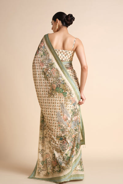Anita Dongre Liana Printed Silk Saree Ivory indian designer wear online shopping melange singapore
