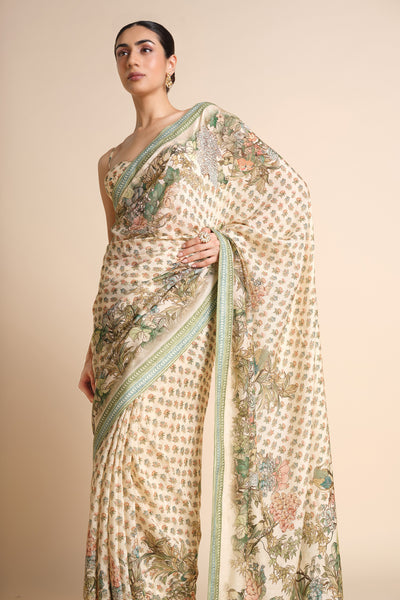 Anita Dongre Liana Printed Silk Saree Ivory indian designer wear online shopping melange singapore
