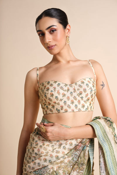 Anita Dongre Liana Printed Silk Saree Ivory indian designer wear online shopping melange singapore
