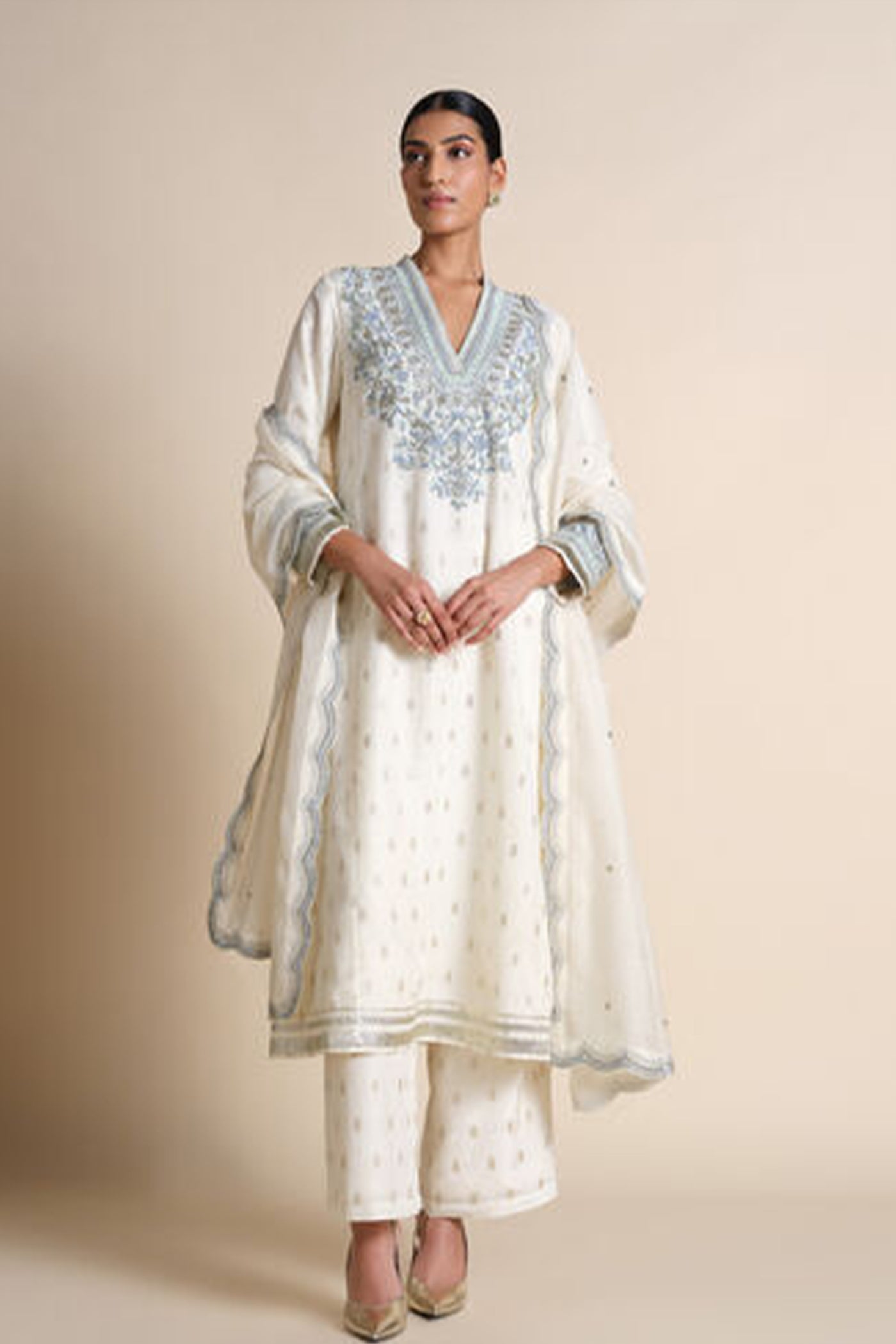 Anita Dongre Luscinia Embroidered Suit Set Ivory indian designer wear online shopping melange singapore