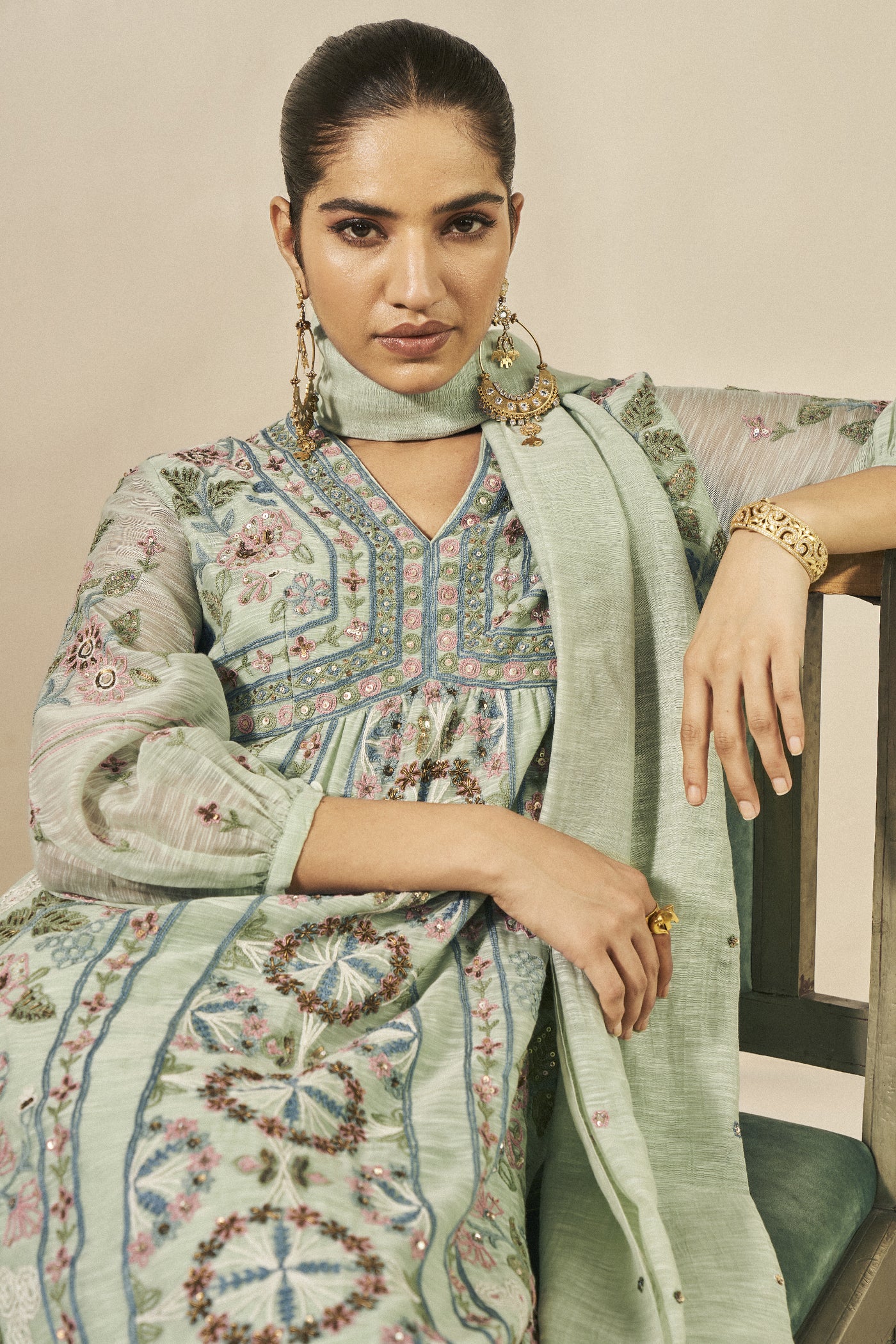 Anita Dongre Madhuj Suit Set Sage Green indian designer wear online shopping melange singapore