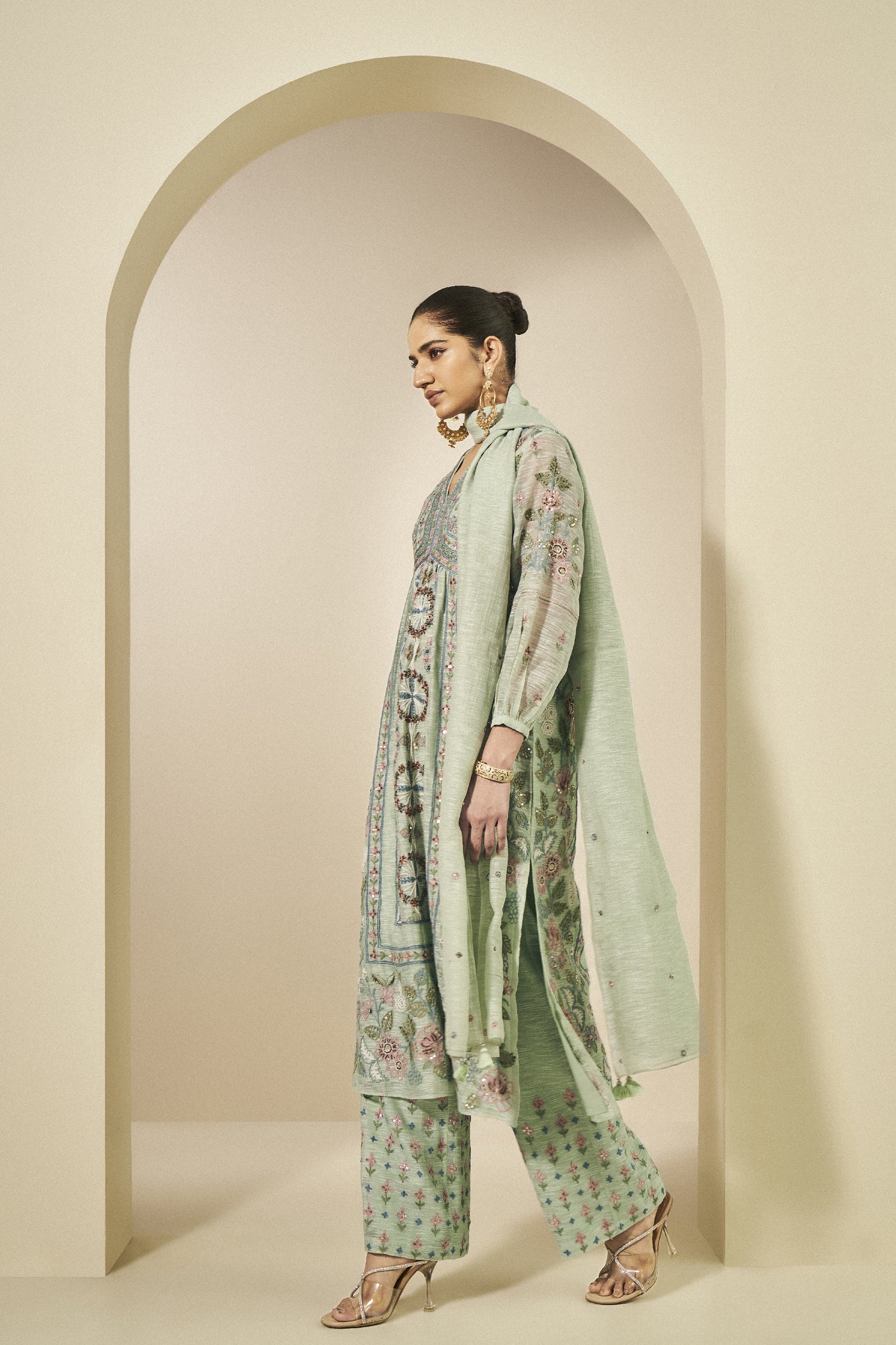Anita Dongre Madhuj Suit Set Sage Green indian designer wear online shopping melange singapore