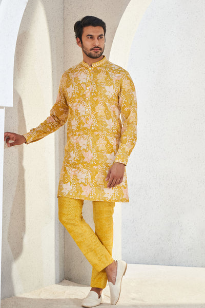 Anita Dongre Menswear Malhar Kurta Mustard Indian designer wear online shopping melange singapore