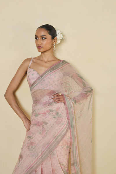 Anita Dongre Maritza Printed Chiffon Saree Blush indian designer wear online shopping melange singapore