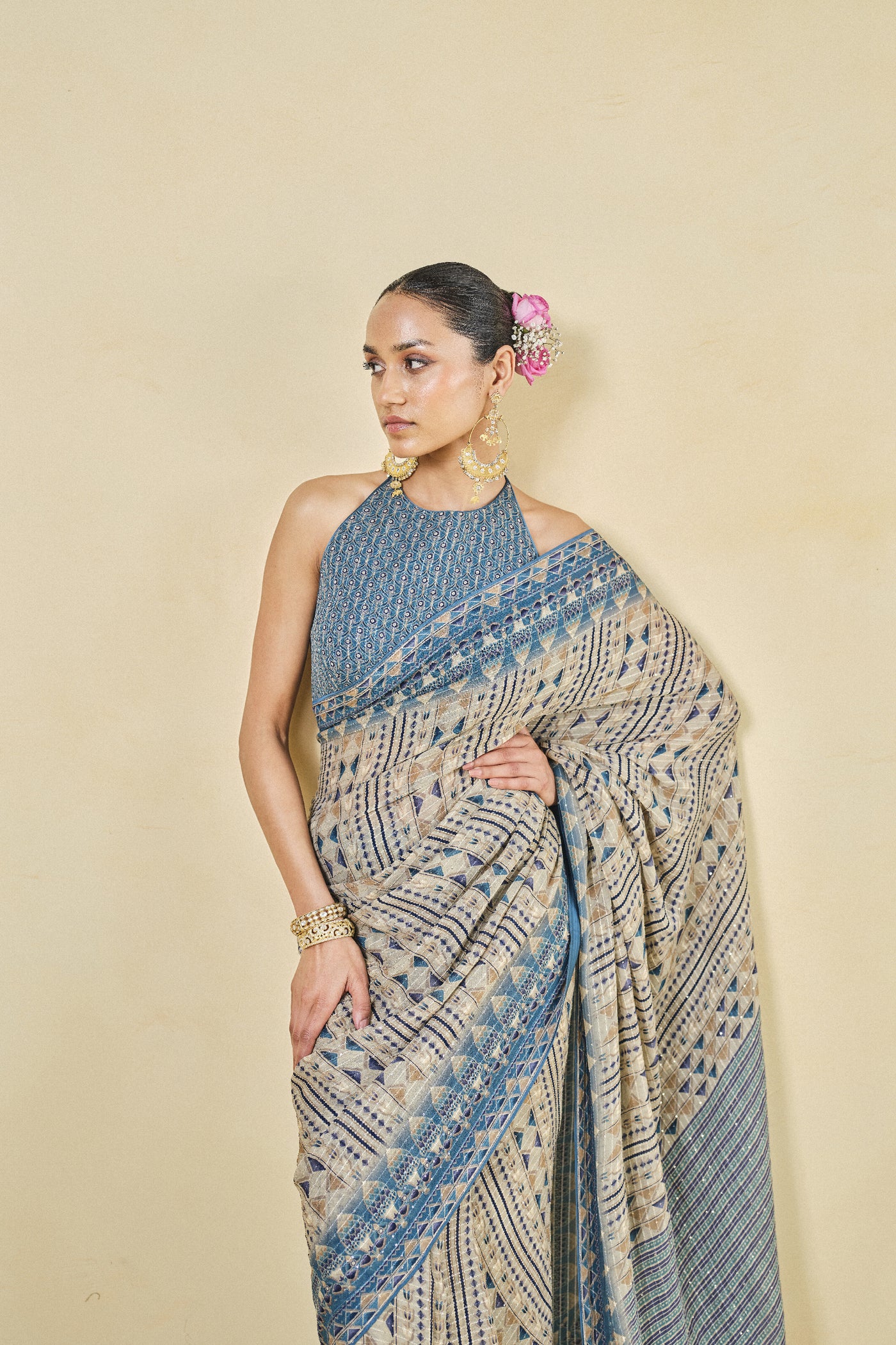 Anita Dongre Masara Georgette Saree Beige indian designer wear online shopping melange singapore