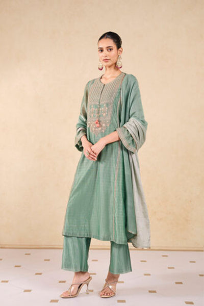Anita Dongre Mayar Embroidered Mul Suit Set Sage indian designer wear online shopping melange singapore