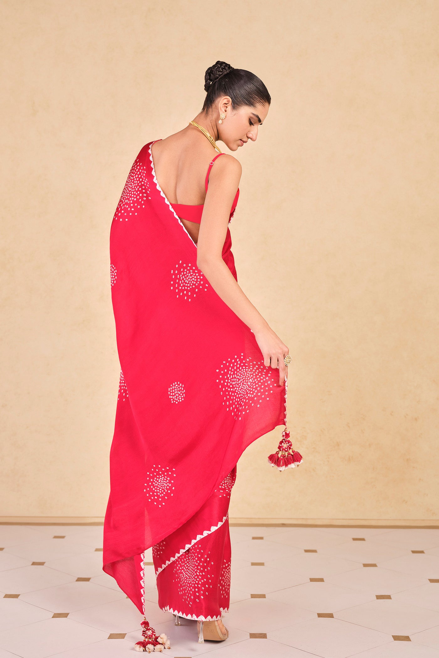 Anita Dongre Maywa Handcrafted Bandhani Silk Saree Red
 indian designer wear online shopping melange singapore
