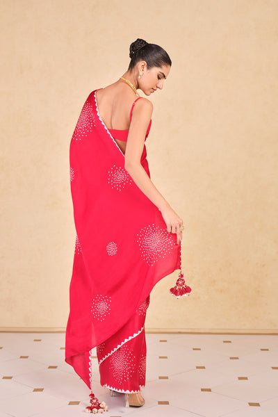 Anita Dongre Maywa Handcrafted Bandhani Silk Saree Red
 indian designer wear online shopping melange singapore
