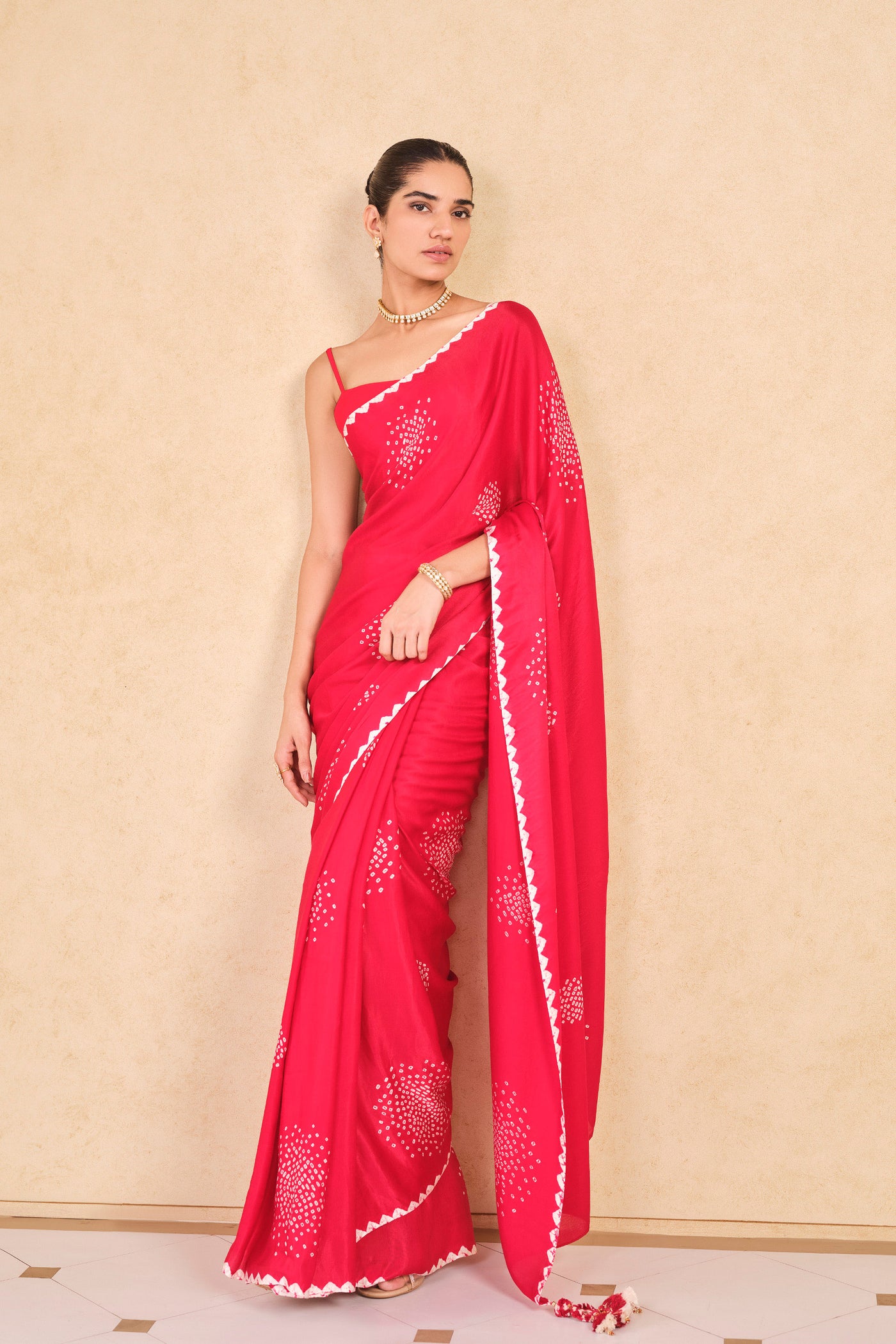 Anita Dongre Maywa Handcrafted Bandhani Silk Saree Red
 indian designer wear online shopping melange singapore

