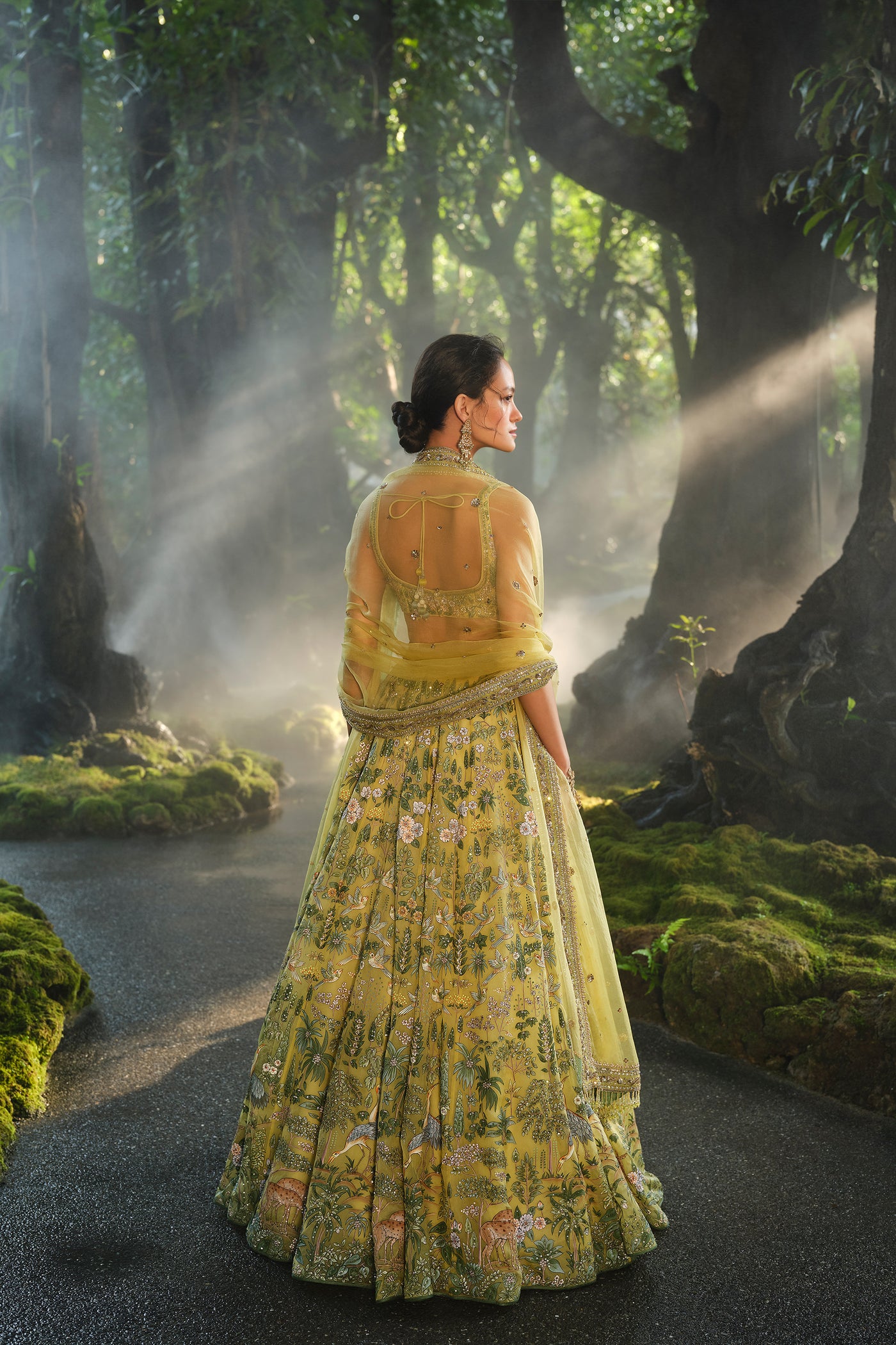 Anita Dongre Meadowlark Hand-painted Pichhwai Silk Lehenga Set Yellow indian designer wear online shopping melange singapore