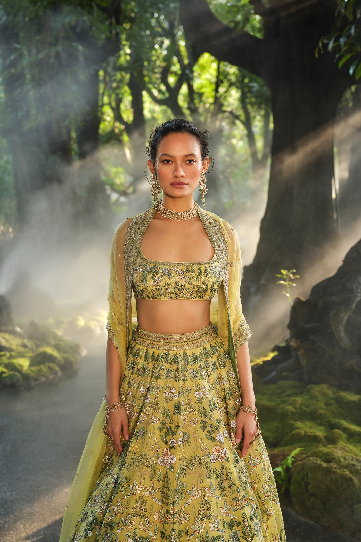 Anita Dongre Meadowlark Hand-painted Pichhwai Silk Lehenga Set Yellow indian designer wear online shopping melange singapore