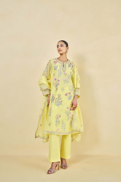 Anita Dongre Melisma Embroidered Mull Suit Set Yellow indian designer wear online shopping melange singapore