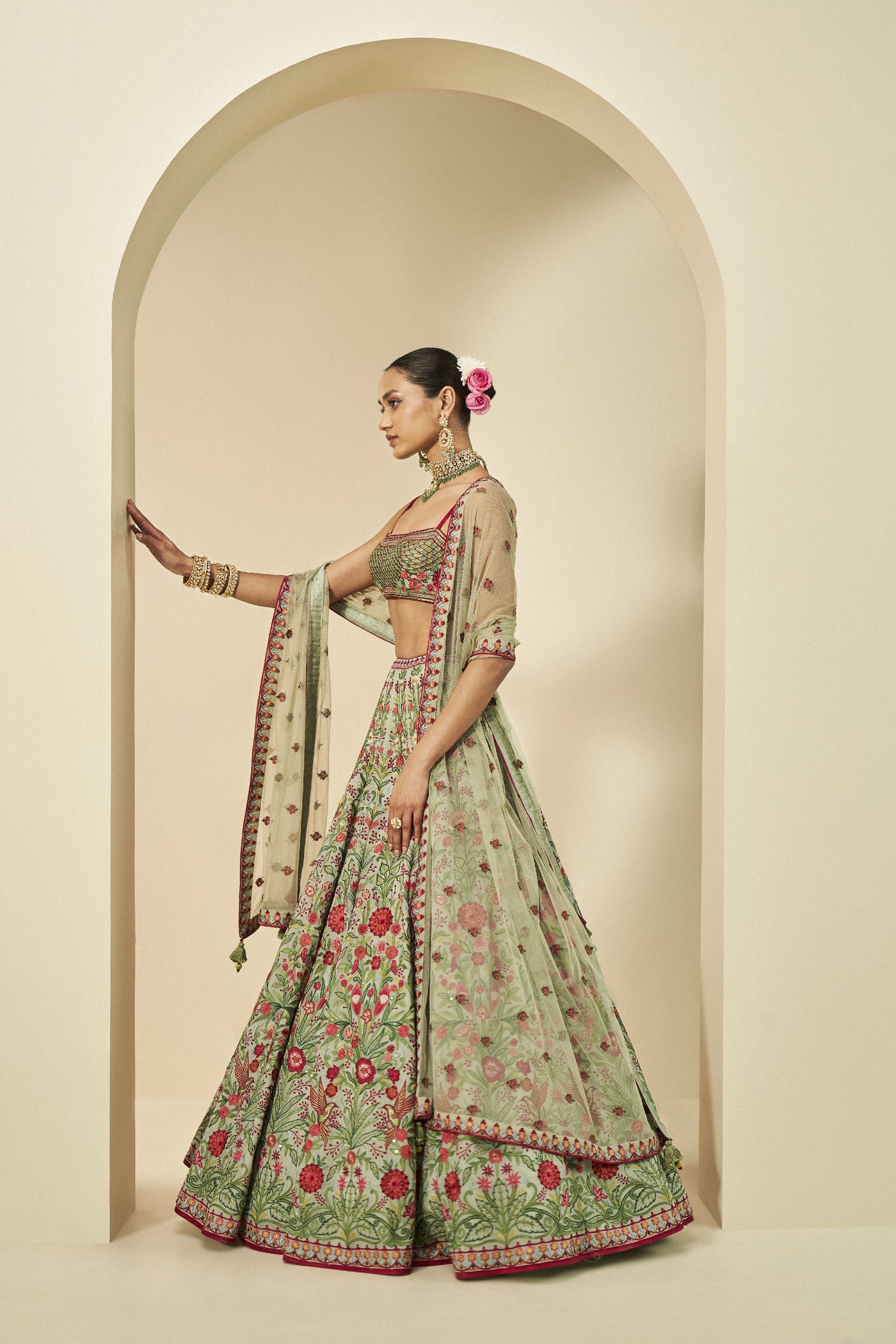 Anita Dongre Melusine Embroidered Lehenga Set Sage indian designer wear online shopping melange singapore