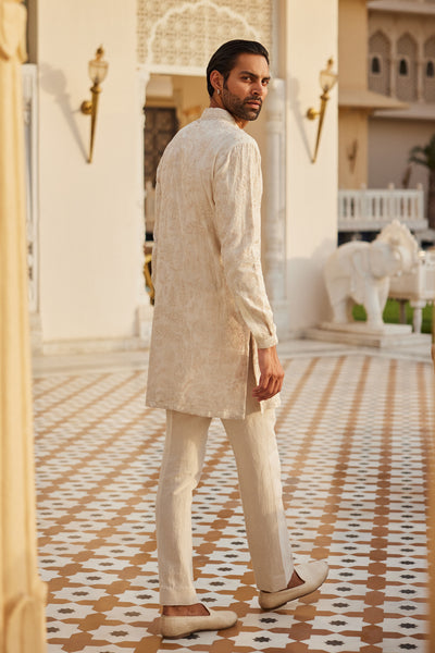 Anita Dongre Menswear Adyant Embroidered Silk Kurta Cream indian designer wear online shopping melange singapore