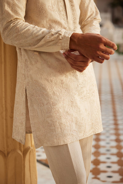 Anita Dongre Menswear Adyant Embroidered Silk Kurta Cream indian designer wear online shopping melange singapore