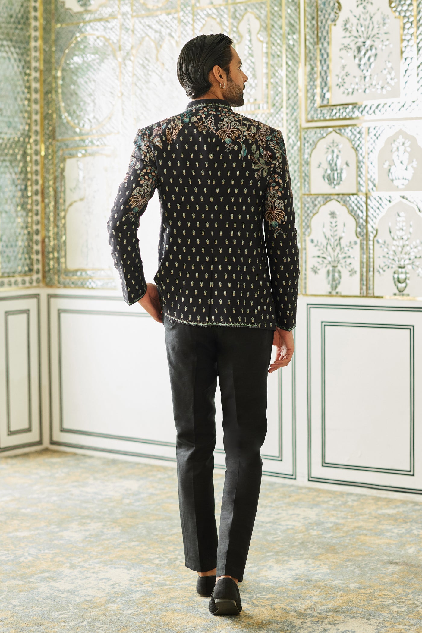 Anita Dongre Menswear Amdur Silk Bandhgala Black indian designer wear online shopping melange singapore
