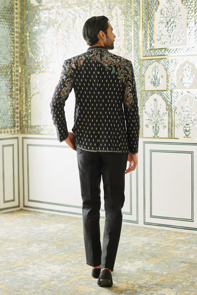 Anita Dongre Menswear Amdur Silk Bandhgala Black indian designer wear online shopping melange singapore