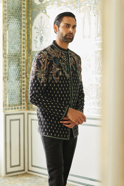 Anita Dongre Menswear Amdur Silk Bandhgala Black indian designer wear online shopping melange singapore