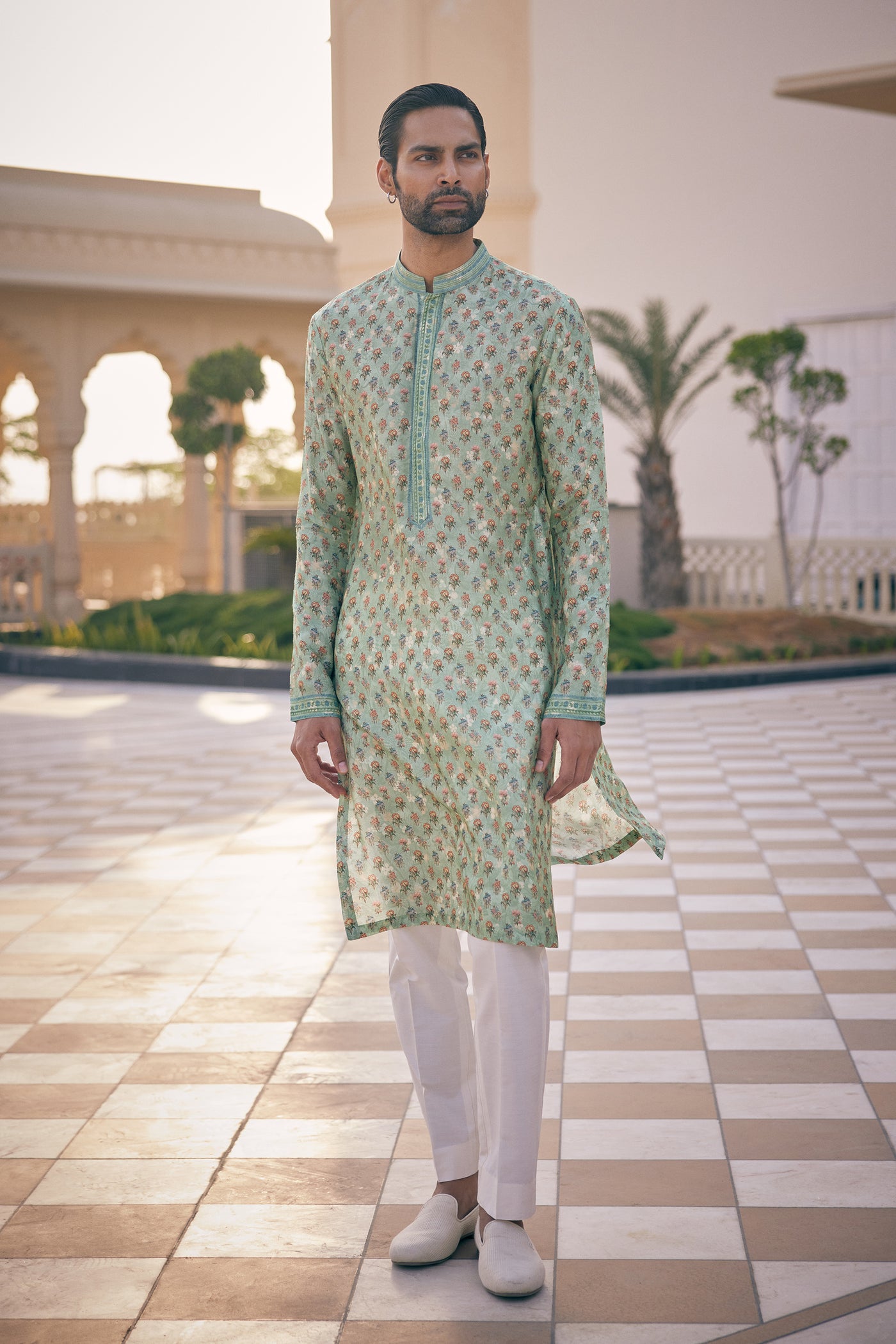 Anita Dongre Menswear Anbar Silk Kurta Sage indian designer wear online shopping melange singapore