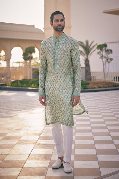 Anita Dongre Menswear Anbar Silk Kurta Sage indian designer wear online shopping melange singapore