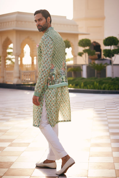 Anita Dongre Menswear Anbar Silk Nehru Jacket Sage indian designer wear online shopping melange singapore