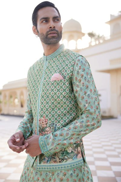 Anita Dongre Menswear Anbar Silk Nehru Jacket Sage indian designer wear online shopping melange singapore