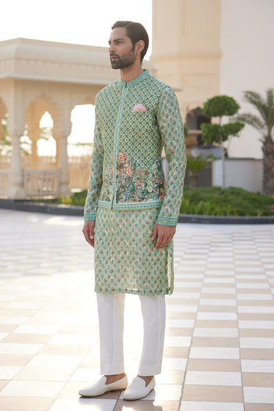 Anita Dongre Menswear Anbar Silk Nehru Jacket Sage indian designer wear online shopping melange singapore