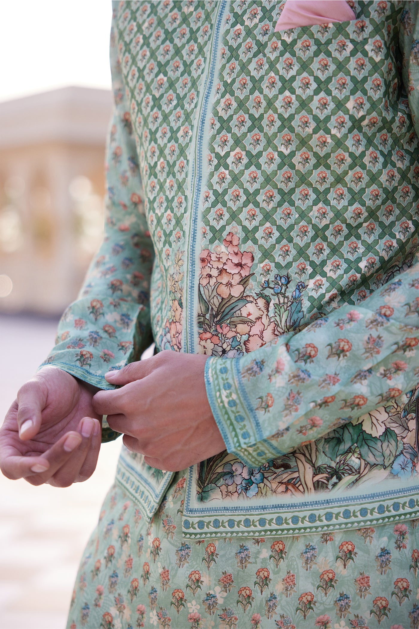 Anita Dongre Menswear Anbar Silk Nehru Jacket Sage indian designer wear online shopping melange singapore