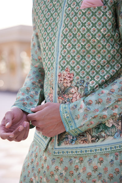 Anita Dongre Menswear Anbar Silk Nehru Jacket Sage indian designer wear online shopping melange singapore