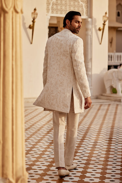 Anita Dongre Menswear Areez Embroidered Silk Sherwani Cream indian designer wear online shopping melange singapore