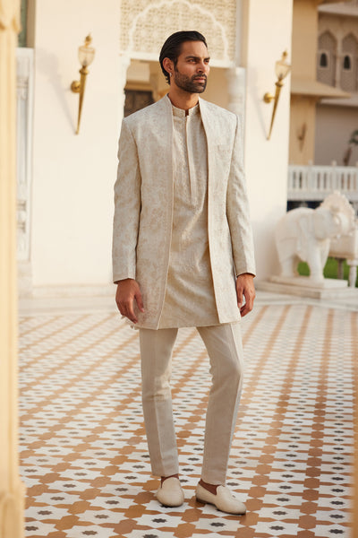 Anita Dongre Menswear Areez Embroidered Silk Sherwani Cream indian designer wear online shopping melange singapore