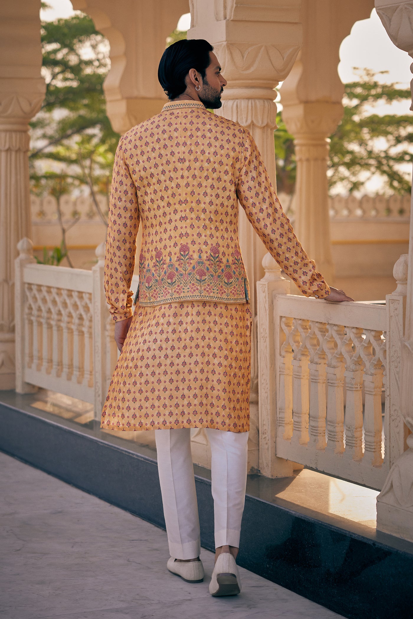 Anita Dongre Menswear Ashmayu Nehru Jacket Mustard indian designer wear online shopping melange singapore