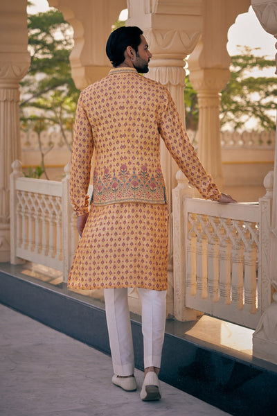Anita Dongre Menswear Ashmayu Nehru Jacket Mustard indian designer wear online shopping melange singapore