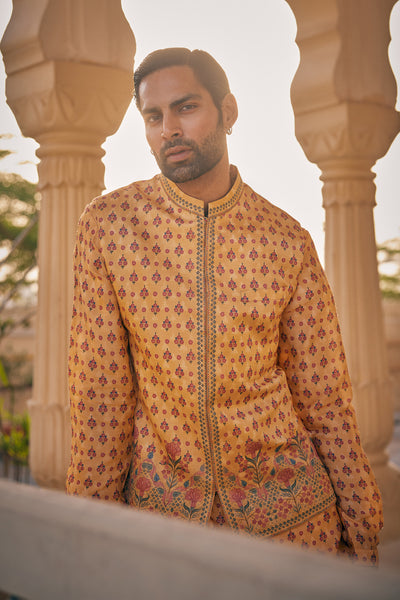 Anita Dongre Menswear Ashmayu Nehru Jacket Mustard indian designer wear online shopping melange singapore
