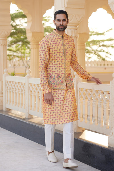 Anita Dongre Menswear Ashmayu Nehru Jacket Mustard indian designer wear online shopping melange singapore