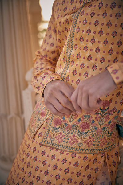 Anita Dongre Menswear Ashmayu Nehru Jacket Mustard indian designer wear online shopping melange singapore