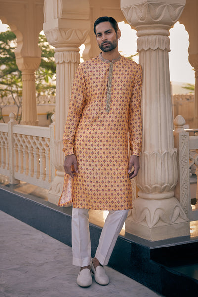 Anita Dongre Menswear Ashmayu Silk Kurta Mustard indian designer wear online shopping melange singapore