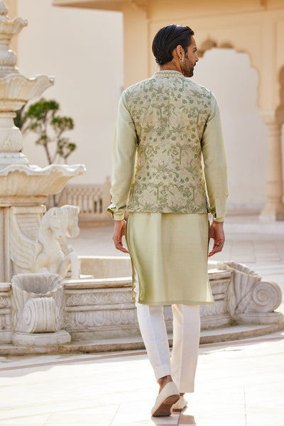 Anita Dongre Menswear Balfour Embroidered Silk Nehru Jacket Sage indian designer wear online shopping melange singapore
