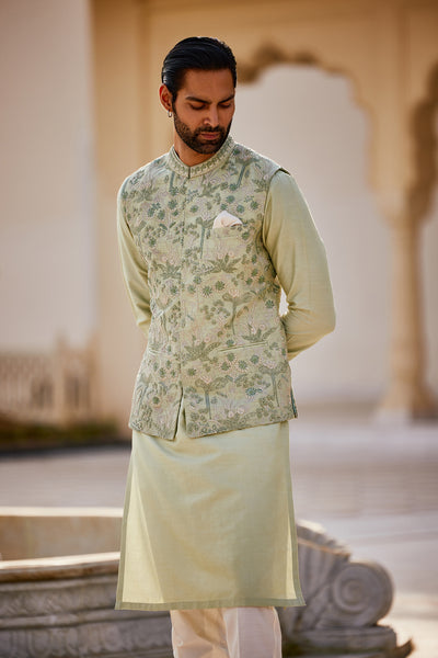 Anita Dongre Menswear Balfour Embroidered Silk Nehru Jacket Sage indian designer wear online shopping melange singapore