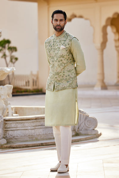Anita Dongre Menswear Balfour Embroidered Silk Nehru Jacket Sage indian designer wear online shopping melange singapore
